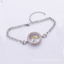 Fancy pink crystal pendant bracelet, silver floating locket twist bracelet jewelry